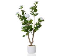 GarveeHome Lot de 2 camélias artificiels (75/85/90/110/120 cm), camélia Artificiel avec 16/20/24 Fleurs, Plante Artificielle en Pot pour la Maison, la Porte d'entrée, l'intérieur et l'extérieur