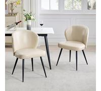 GarveeHome Lot de 2 Chaises de Salle à Manger en Simili-Cuir - Design Moderne sans Accoudoirs, Dossier Incurvé Rembourré & Pieds en Acier Robustes pour Cuisine/Petits Espaces，Beige