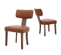 GarveeHome Lot De 2 Chaises De Salle à Manger Modernes - Tissu Lin Beige | Dossier Ergonomique Courbé, Structure Bois Massif - Facile à Nettoyer, Sans Accoudoirs