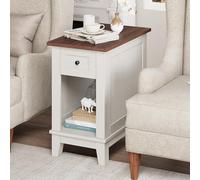 GarveeHome Lot de 2 tables d'appoint étroites avec station de charge, petites tables d'appoint de maison de campagne, tables de chevet de rangement, salon, canapé, table d'appoint, lot de 2