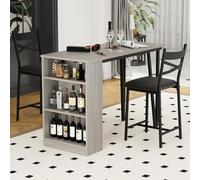 GarveeHome Lot de 3 Tables Hautes avec Plateau Pliant - Inclut 2 Tabourets & 3 Étagères Latérales - Meuble Multifonction pour Cuisine/Salon/Extérieur -Gris Bois