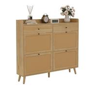 GarveeHome Meuble à chaussures avec 4 tiroirs en rotin et 2 tiroirs, étagère à chaussures autonome cachée, meuble de rangement à chaussures en bois avec pieds pour entrée, couloir, salon