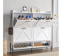 GarveeHome Meuble à chaussures avec 4 tiroirs rabattables, organiseur de chaussures autonome pour entrée, séparation sèche et humide avec pieds en métal, blanc
