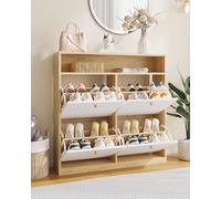 GarveeHome Meuble à Chaussures étroit Moderne - 4 abattants avec étagère Ouverte - Rangement caché indépendant - Idéal entrée, Couloir, Chambre - pour Chaussures, Bottes, Baskets, Pantoufles - Blanc