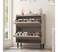 GarveeHome Meuble à Chaussures Gain de Place en Bois - Rangement Chaussures Discret - Étagère réglable - 2 abattants - Idéal entrée, Couloir, Salon - 2 seaux basculants Gris