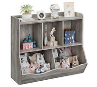 GarveeHome Meuble de Rangement Multifonction pour Enfants - Bibliothèque à 5 Compartiments en Bois - Étagère à Livres et Jouets - Idéal Chambre, Salle de Jeux, Couloir, crèche, école - Gris
