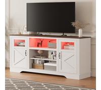 GarveeHome Meuble TV de ferme avec lumières LED, centre de divertissement pour téléviseurs de 65/60/55 pouces, console TV avec armoires de rangement et étagères ouvertes, meuble TV pour salon, chambre