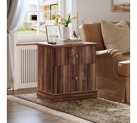 GarveeHome Modern Fluted Bedside Table with 2 Drawers - Mid Century Wood Bedside Table with Storage Cabinet - Accent End Table - Bedroom Or Living Room - Dark Walnut Brown