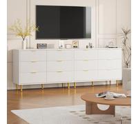 GarveeHome Optimisation de l'espace - Table de Chevet 6 tiroirs Moderne - Façade ondulée, poignées et Pieds dorés - Sécurité Anti-basculement - 100x75x40 cm - Finition Blanc Chaud