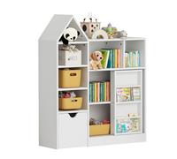 GarveeHome Organiseur de jouets et de livres pour enfants, organiseur de jouets et bibliothèque, coffre de rangement multifonctionnel avec 8 compartiments de rangement et tiroirs mobiles pour salle de