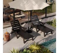 GarveeHome Oversized HDPE Folding Chaise Lounge Chair - 5-Position Adjustable Recliner - Integrated Cup Holder - Weather-Resistant Resin - Heavy Duty Outdoor Patio Lounger - Without Wheels, Black