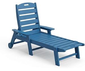 GarveeHome Oversized HDPE Folding Chaise Lounge Chair - 5-Position Adjustable Recliner - Integrated Cup Holder - Weather-Resistant Resin - Heavy Duty Outdoor Patio Lounger