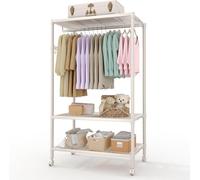 GarveeHome Portant à vêtements à roulettes robuste à 3 niveaux avec étagères réglables et crochets latéraux, armoire autoportante en métal pour chambre à coucher, vestiaire,115 * 45 * 180cm