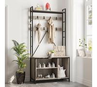 GarveeHome Porte-Manteau Avec Banc, Porte-Manteau Industriel, Rangement Pour Chaussures, Organiseur d'Entrée Avec Casiers De Rangement Pour Vestiaire,177.5 x 35 x92Cm-gris
