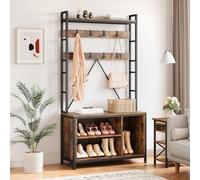 GarveeHome Porte-Manteau Avec Banc, Porte-Manteau Industriel, Rangement Pour Chaussures, Organiseur d'Entrée Avec Casiers De Rangement Pour Vestiaire,177.5 x 35 x92Cm-maron