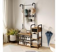 GarveeHome Porte-manteau Banc d'Entrée 5-en-1 avec Tiroir - Vestiaire 8 Crochets Industriels Solides - Banc Rangement Style Rustique Brun pour Appartement/Chambre
