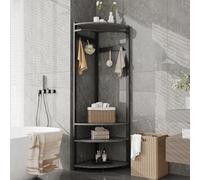 GarveeHome Porte-Manteau d'angle 3 Étagères -Vestiaire 6 Double Crochets + Casier Rangement - Meuble Entrée/Salon/Chambre - Style Moderne - Gain De Place-Gris