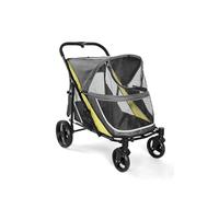 GarveeHome Poussette pliable 2 en 1 pour grands chiens jusqu'à 50 kg, avec fenêtre en filet, porte-gobelet et roues à 360°, chariot de transport pour animaux de compagnie, gris