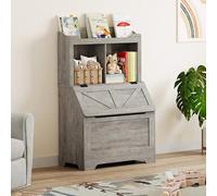 GarveeHome Pratique et spacieux - Bibliothèque Enfant 3 étagères avec Coffre à Jouets Bois - Rangement sécurisé et Polyvalent pour Chambre, Gris