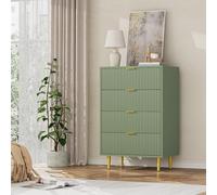 GarveeHome Rangement spacieux et Pratique - Table de Chevet Moderne 4 tiroirs - Finition Blanc et Vert Avocat, façade cannelée, poignées/Pieds dorés - Style ondulé Chambre/Salon - Couleur : Vert