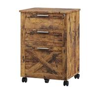 GarveeHome Robuste et sécurisé - Caisson à dossiers 3 tiroirs en Bois sur roulettes - Serrure intégrée - Rangement sous Bureau- Tiroirs Suspendus - rétro