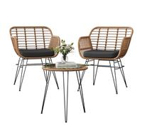 GarveeHome Salon de Jardin d'extérieur en rotin 3 pièces pour 2 Personnes - 2 chaises et Table - Petit Salon de Jardin résistant aux intempéries - pour Jardin, Balcon, terrasse - Naturel