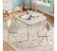 GarveeHome Set Pliable Table et chaises Enfants 5 pièces - Structure métal, Table carrée rembourrée, chaises Ultra Douces - Parfait Salle Jeux, Chambre, crèche, Artistique - Beige, 1+4