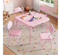 GarveeHome Set Pliable Table et chaises Enfants 5 pièces - Table carrée rembourrée, Rose même Couleur Tube PU (1+4)