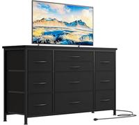 GarveeHome Station de facturation intégrée - Commode Industrielle 10 tiroirs Tissu - Plateau Bois Robuste - Cadre métal Solide - Rangement Moderne Salon, Chambre, Couloir