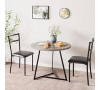 GarveeHome Style Pratique - Ensemble Salle à Manger 3 pièces, Table Ronde compacte et 2 chaises rembourrées,Gris Rustique