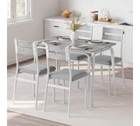 GarveeHome Table à manger avec 4 chaises - Table de bar avec 4 chaises à dossier - Table de cuisine industrielle en métal pour 4 personnes - Ensemble pour salle à manger, cuisine - Gris B