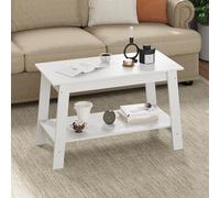 GarveeHome Table Basse 2 Niveaux en Bois Blanc avec Étagère de Rangement - Style Rustique pour Salon, Petit Espace ou Balcon - Facile à Monter - Blanc #A06124 I