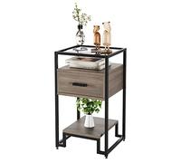 GarveeHome Table Basse Moderne - 3 Niveaux avec tiroir en Bois, Plateau en Verre trempé