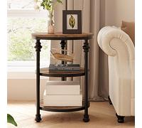GarveeHome Table Basse Ronde 3 Niveaux avec étagères - Style Rustique Industriel, en Bois et métal, idéale pour Petits espaces, Chambre ou Salon, Bout canapé/Table de Chevet