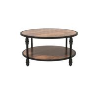 GarveeHome Table Basse Ronde à 2 Niveaux - Bois et Cadre métal, Rangement intégré - Design Colonne Romaine, Petit Format - Salon, réception