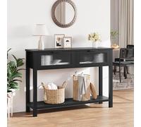 GarveeHome Table Console Noire Moderne - 2 Niveaux avec tiroirs en Verre, étagère de Rangement - Idéale pour entrée, Salon ou derrière canapé - Style Ferme - 47,2" - Finition 25 Ans Noire