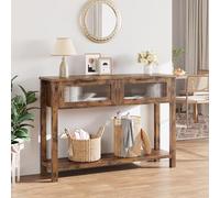 GarveeHome Table Console rétro 2 Niveaux - Bois avec tiroirs en Verre, étagère de Rangement Robuste - Idéale derrière canapé, entrée ou Salon - Style Vintage 25 Ans - Finition rétro