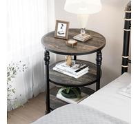 GarveeHome Table d’appoint Ronde 3 Niveaux - Petite Table Basse, étagères de Rangement, Acier et Bois Industriel, Gain de Place