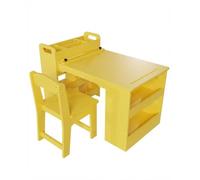 GarveeHome Table d'activités créative pour Enfants avec 2 tabourets - Grandes étagères de Rangement - Support Rouleau Papier -Mobilier Chambre ou Salle de Jeux - Jaune