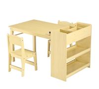 GarveeHome Table d'art en bois et 2 chaises pour enfants avec grandes étagères de rangement pour l'écriture, le dessin, la crèche, la table à dessin pour salle de classe, garderie, maison