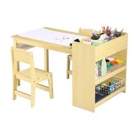 GarveeHome Table d'art pour enfants avec 2 chaises, bureau d'activités en bois avec grandes étagères de rangement pour l'écriture, le dessin, la crèche, les meubles en bois pour les garderies en