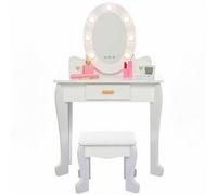 GarveeHome Table de Maquillage Enfant avec Miroir LED, tiroir et Tabouret - Blanc lumièreneux, pour Filles 4-9 Ans