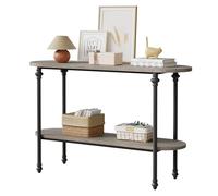 GarveeHome Table d'entrée de 110 cm de long avec rangement, table console en bois à 2 niveaux avec cadre en métal et MDF, tables de canapé derrière le canapé, table de couloir pour foyer, gris