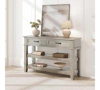 GarveeHome Table d'entrée de 120 cm, table console avec 2 tiroirs de rangement, table de canapé industrielle en métal à 3 niveaux, table de couloir pour entrée, salon, gris