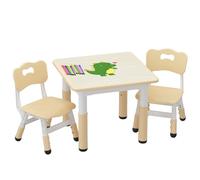 GarveeHome Table Enfant avec 2 Chaises Réglable en Hauteur - Set Plastique sans BPA pour Enfants dès 2 Ans - Chene