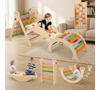 GarveeLife 9 en 1 Jeux d'escalade en Bois Enfant, Ensemble Triangle Pliable avec Arche, Triangle, Flipper Et Balançoire à Bascule, Aire De Jeux d'Intérieur/Jungle Gym Robuste pour Tout-Petits