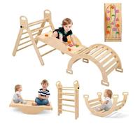 GarveeLife 9 en 1 Jeux d'escalade en Bois Enfant, Ensemble Triangle Pliable avec Arche, Triangle, Flipper Et Balançoire à Bascule, Aire De Jeux d'Intérieur/Jungle Gym Robuste pour Tout-Petits