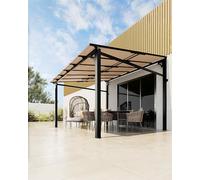 GarveeLife Abri de jardin de 3 x 3 m, pergola murale à toit rigide avec toit en polycarbonate, tonnelle montée sur cadre en aluminium pour pelouse, patio, terrasse, cour et fête