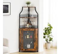 GarveeLife Armoire à Vin d'angle avec Casier à Bouteilles Amovible, Armoire Bar d'angle à 5 Niveaux avec Porte Coulissante Et Porte-Verres, Buffet De Style Fermier Et Bar d'Intérieur, Brun Rustique