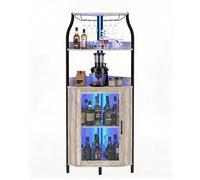 GarveeLife Armoire à Vin d'angle avec Prise électrique,Meuble Bar Industriel à 5 étagères avec Porte-Verres Et éclairage LED, étagère De Rangement pour Bouteilles De Vin pour Cuisine Et Le Salon